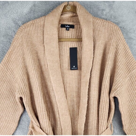 Lulus Sweater Womens Small Peach/Brown Long Sleeve Belted Open Front Cardigan - Picture 7 of 11